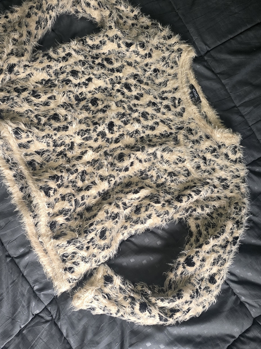 XOXO Fuzzy Animal Print Sweater in Cream and Black